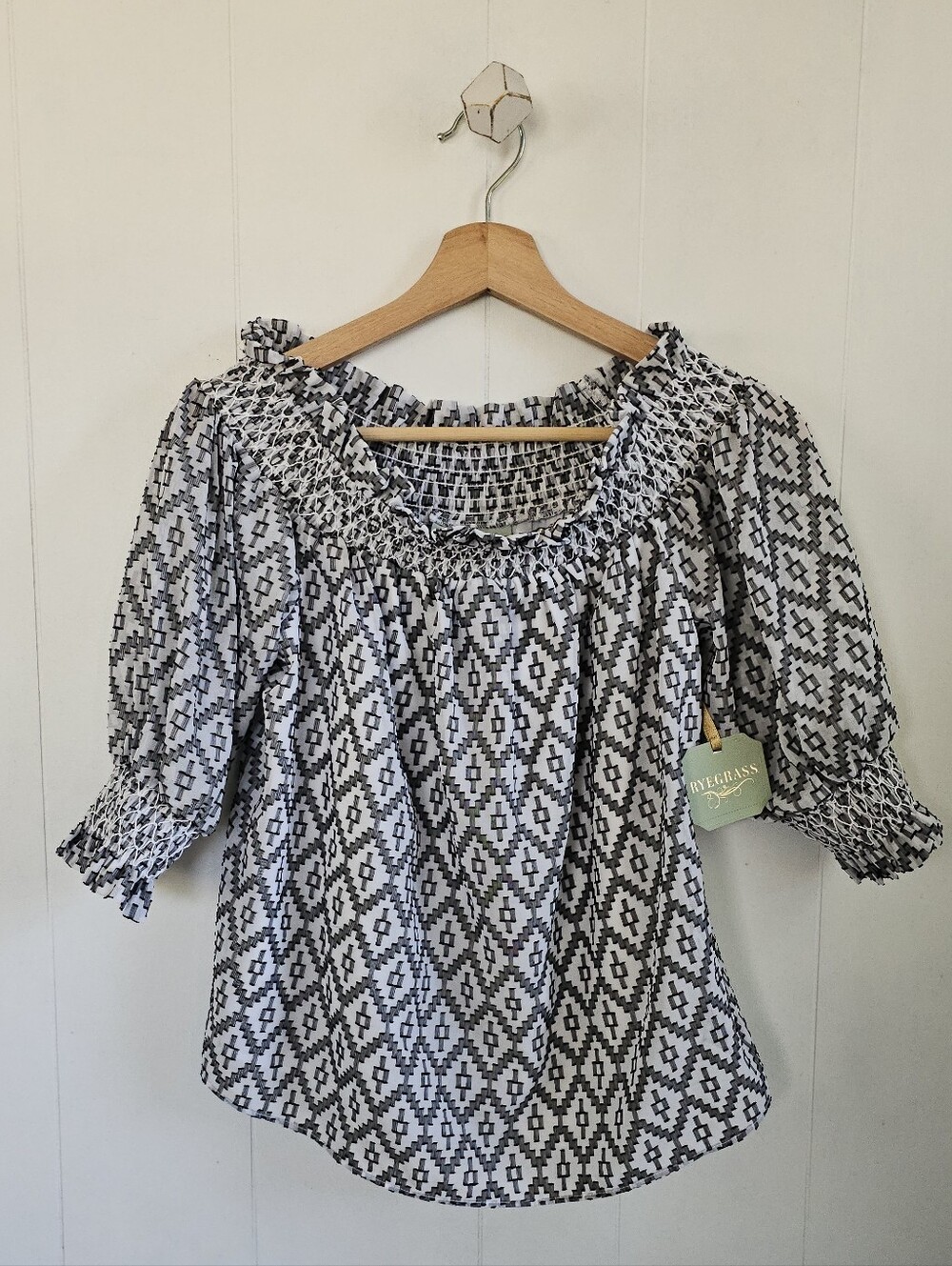 RYEGRASS Smocked Off-Shoulder Blouse